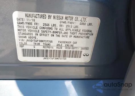 2017 Infiniti Q50 3.0T Premium from USA, damaged, VIN JN1EV7AP3HM737745